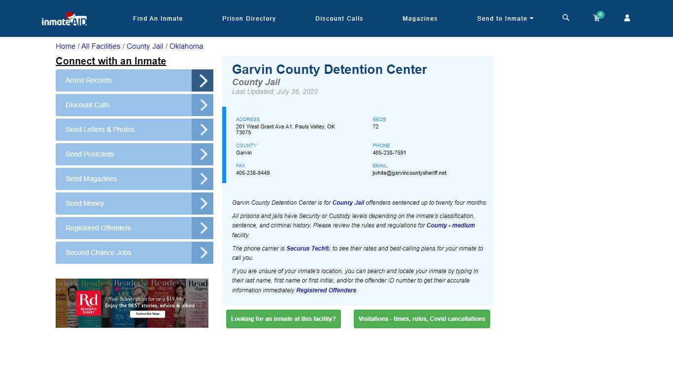 Garvin County Detention Center - Inmate Locator - Pauls Valley, OK